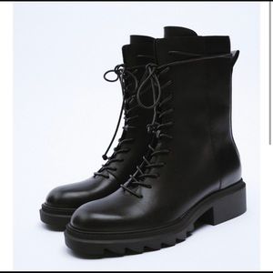 Zara low heeled laced leather boot